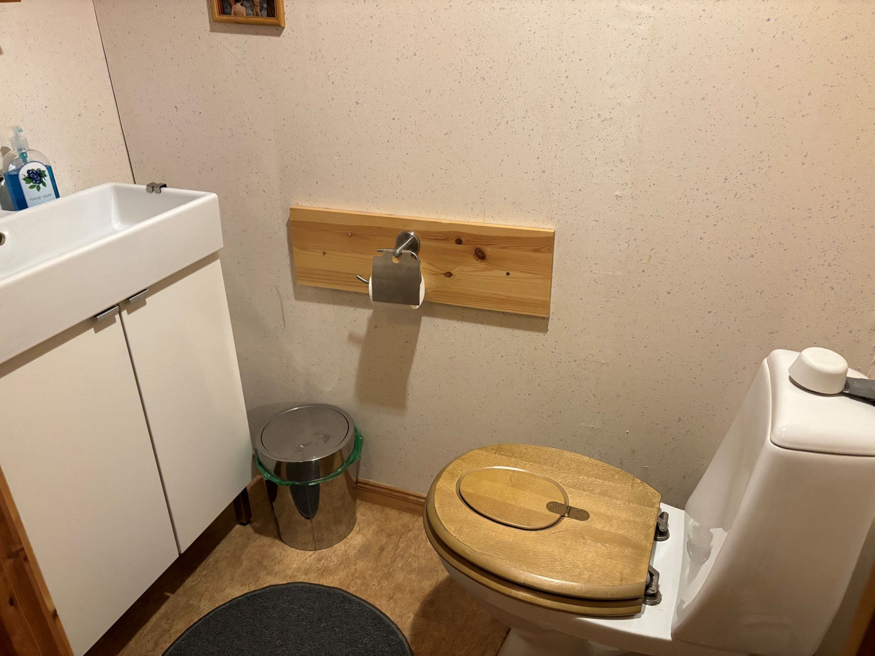 Toalett med wc och handfat