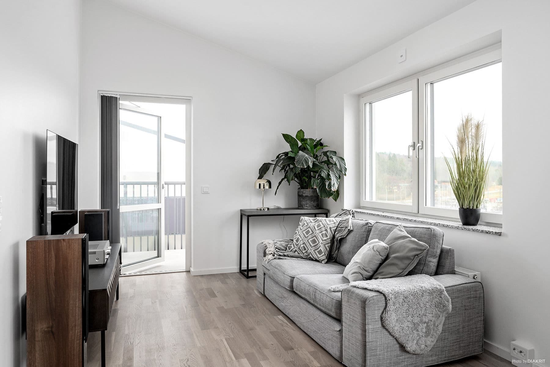 I vardagsrumsdelen i det öppna kök/vardagsrummet ryms soffan.