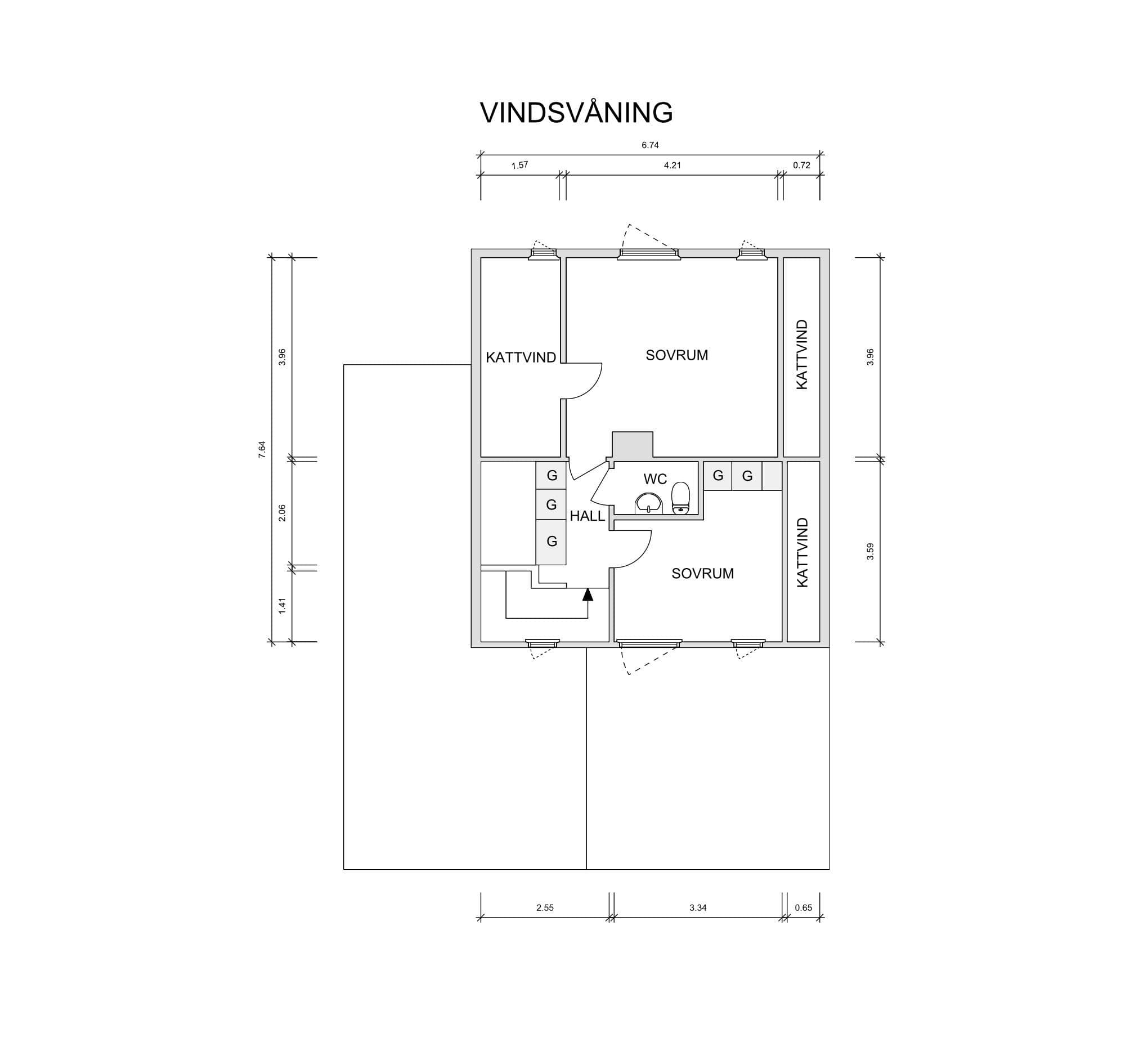 Planskiss övre plan (uppritad av säljaren)