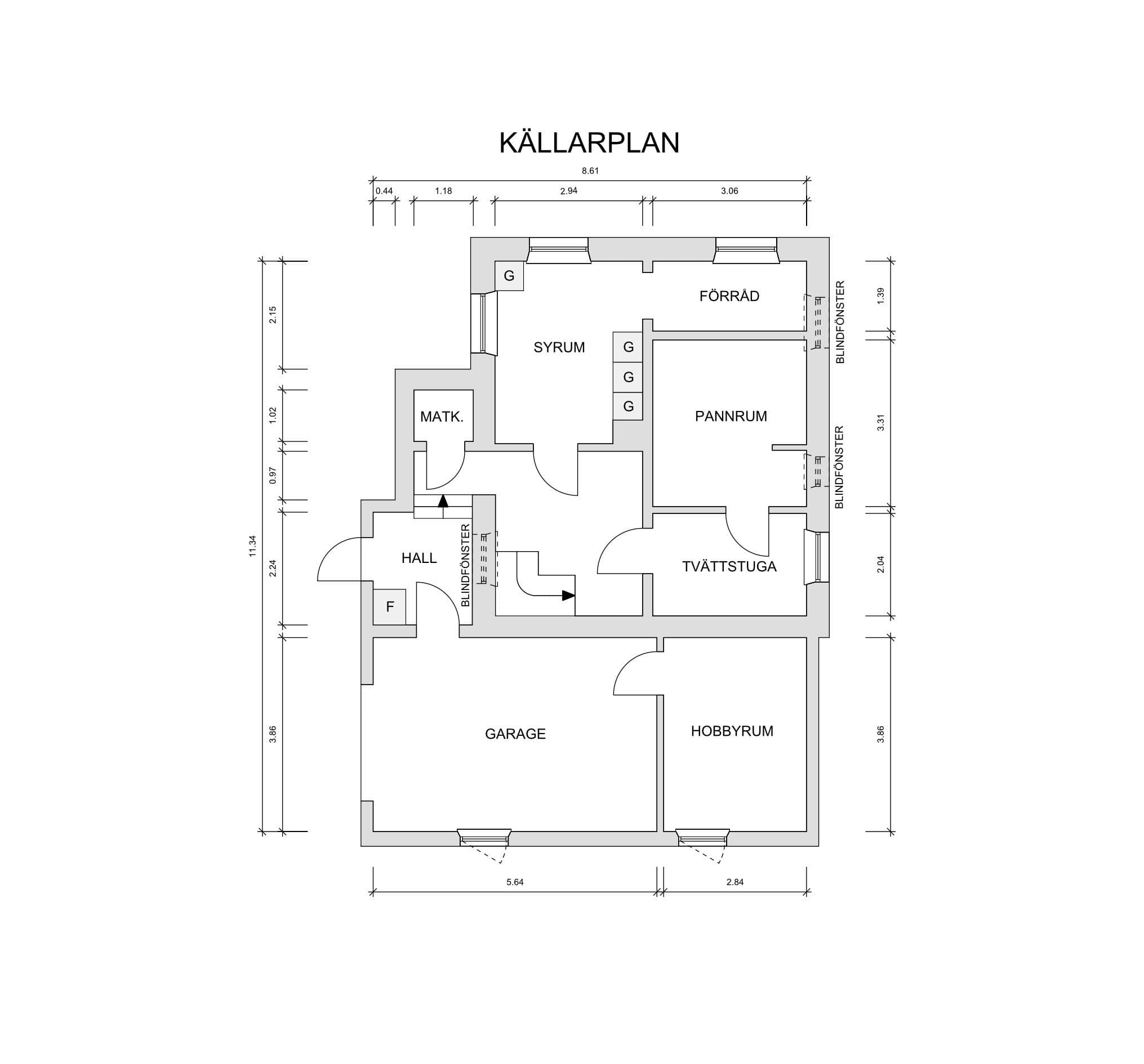 Planskiss källarplan (uppritad av säljaren)