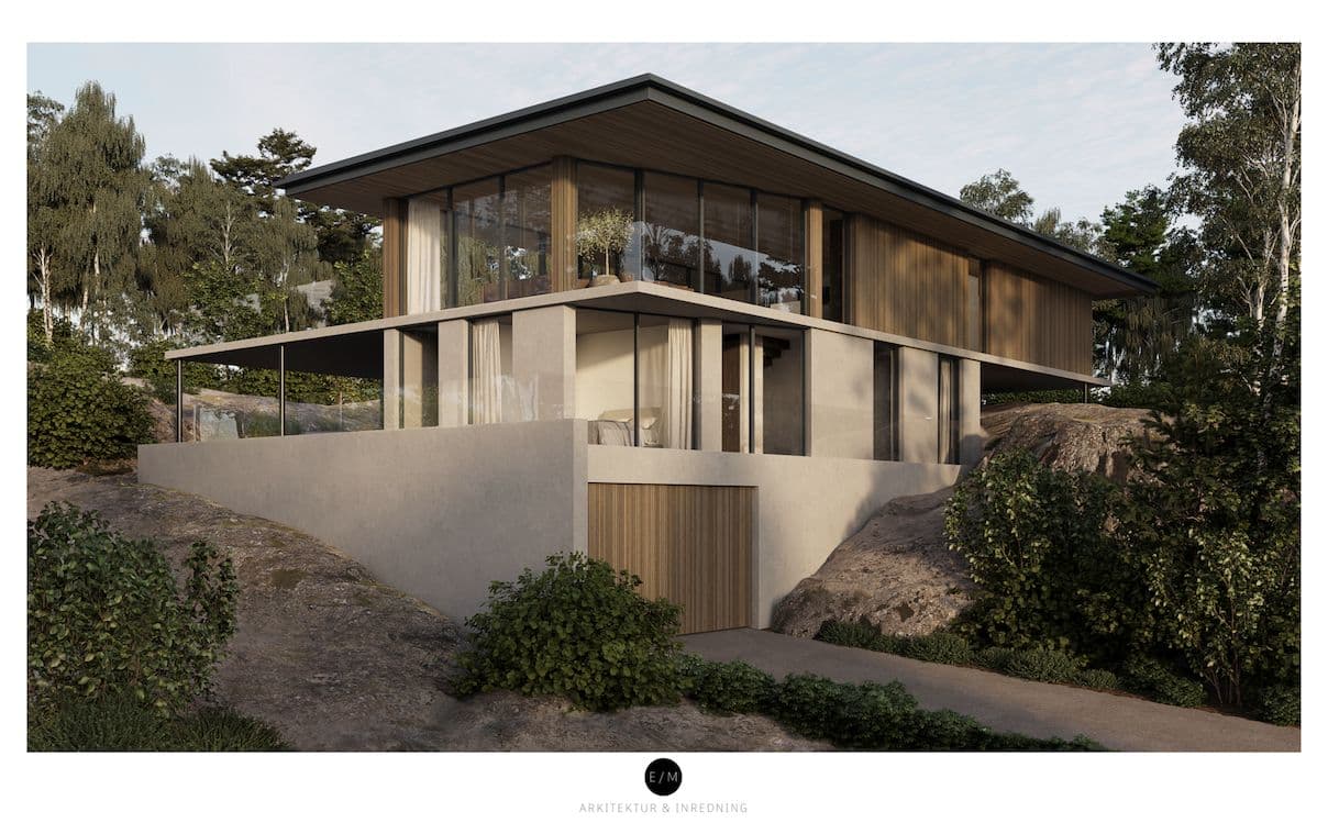 Husförslag anpassat till tomten. Villa från E/m arkitektur och inredning.