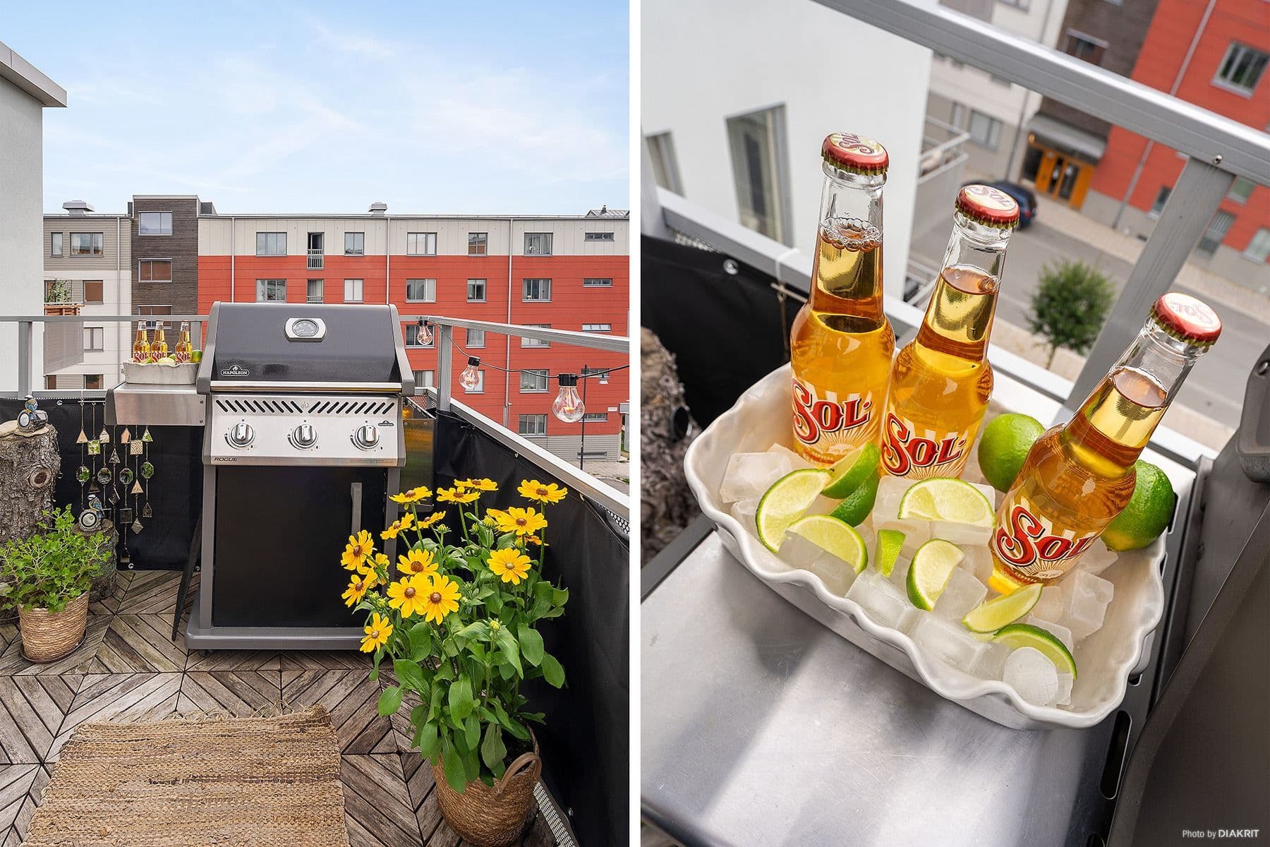 Balkong med plats för grill och loungegrupp