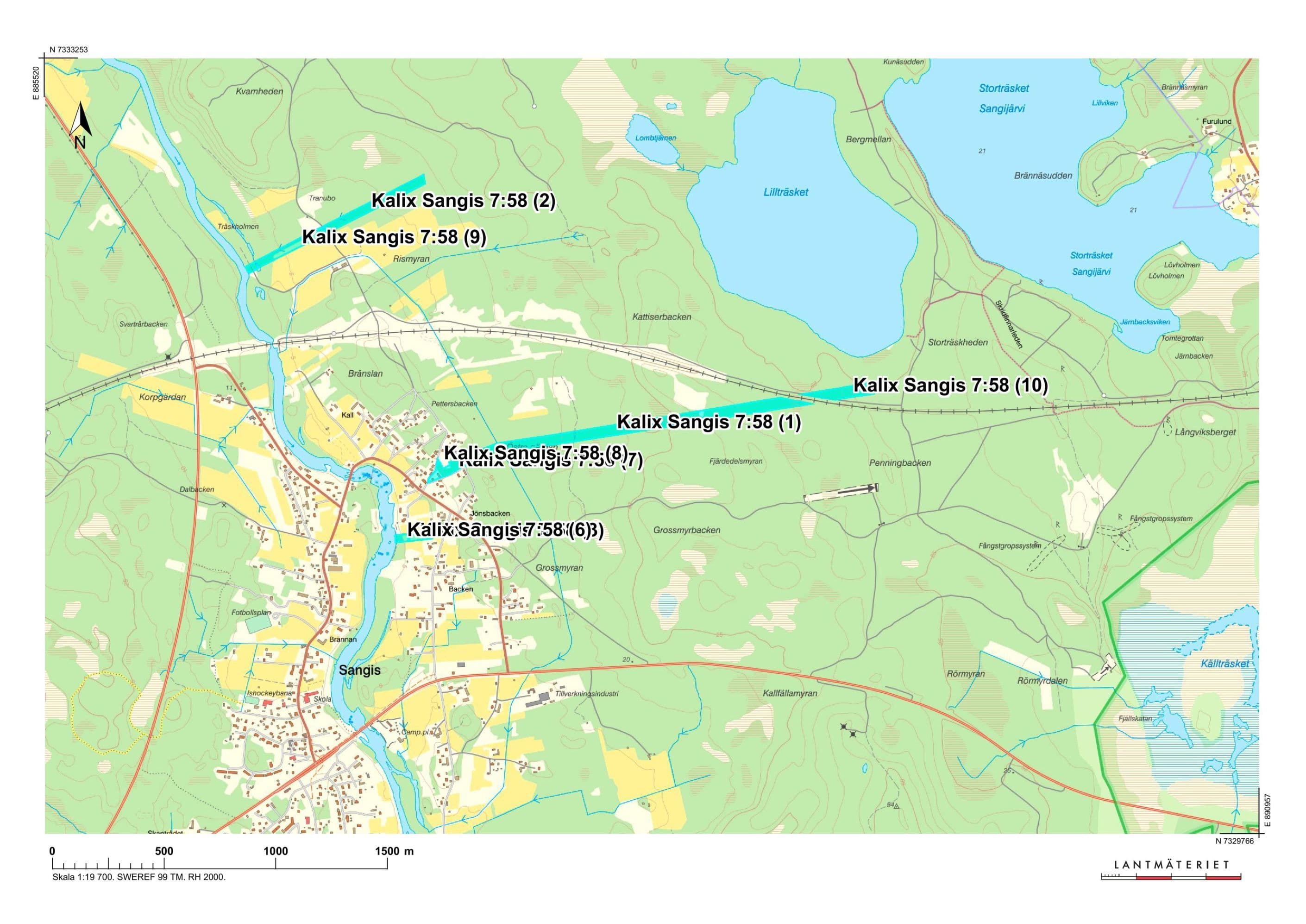 Del av fastighetskarta Sangis 7:58 flera skiften