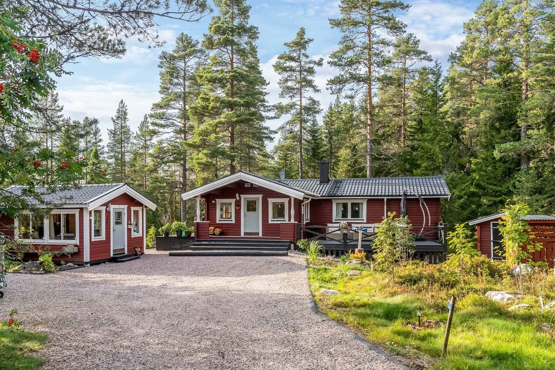 Mysig hörntomt med skogen som närmsta granne