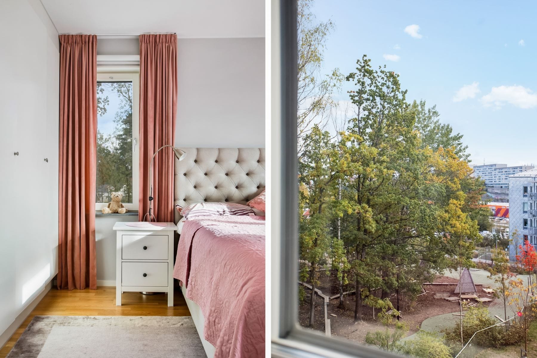 Detaljbild i sovrum och utstikt
