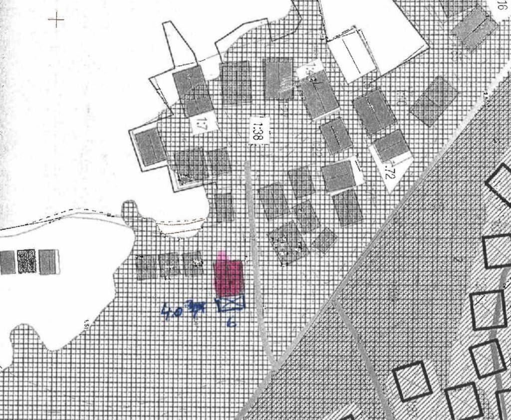 Arrendekarta, röd= sjöbod. Blå 4x6 m, uppställningsplats