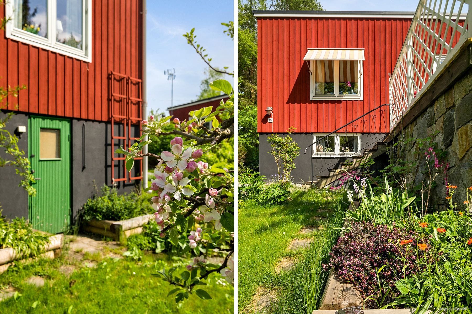 Underbara planteringar, stenmur och klassisk kryss-spaljé
