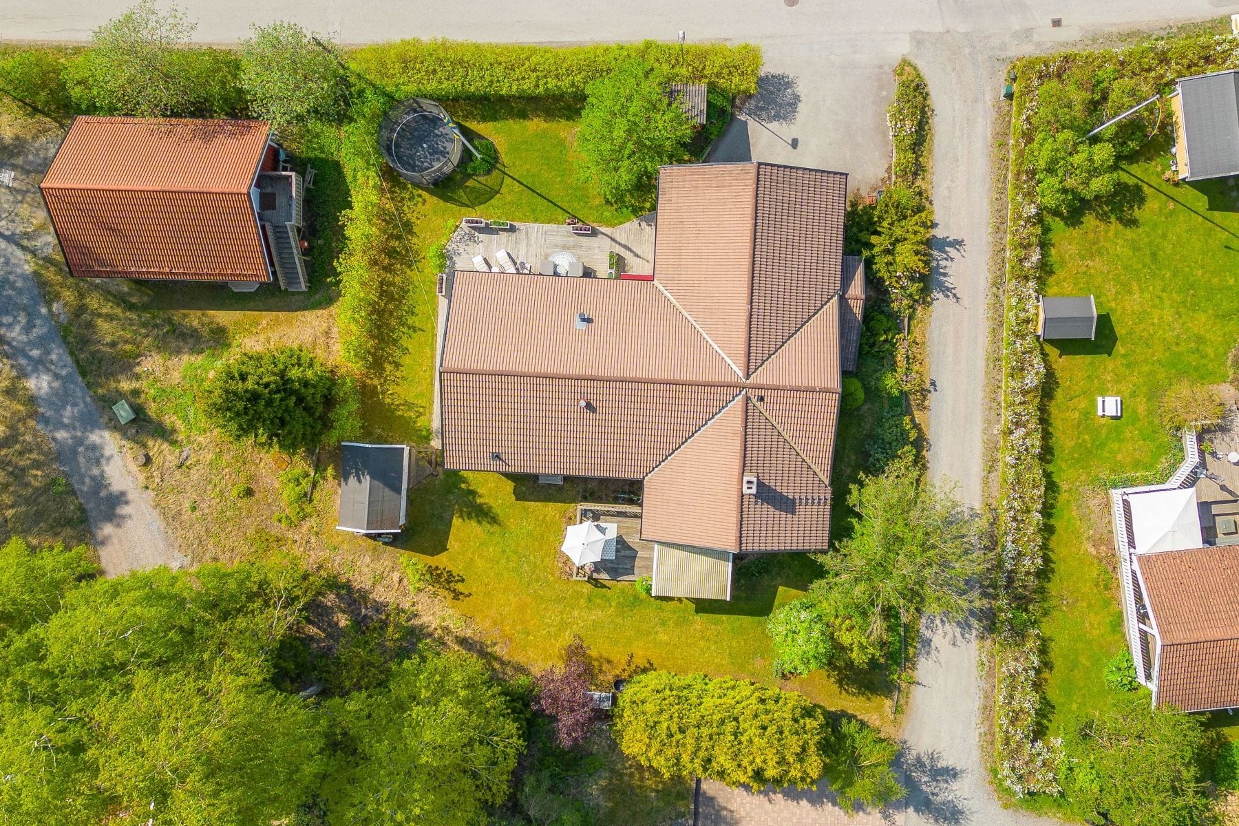 Hus och trädgård sett från ovan