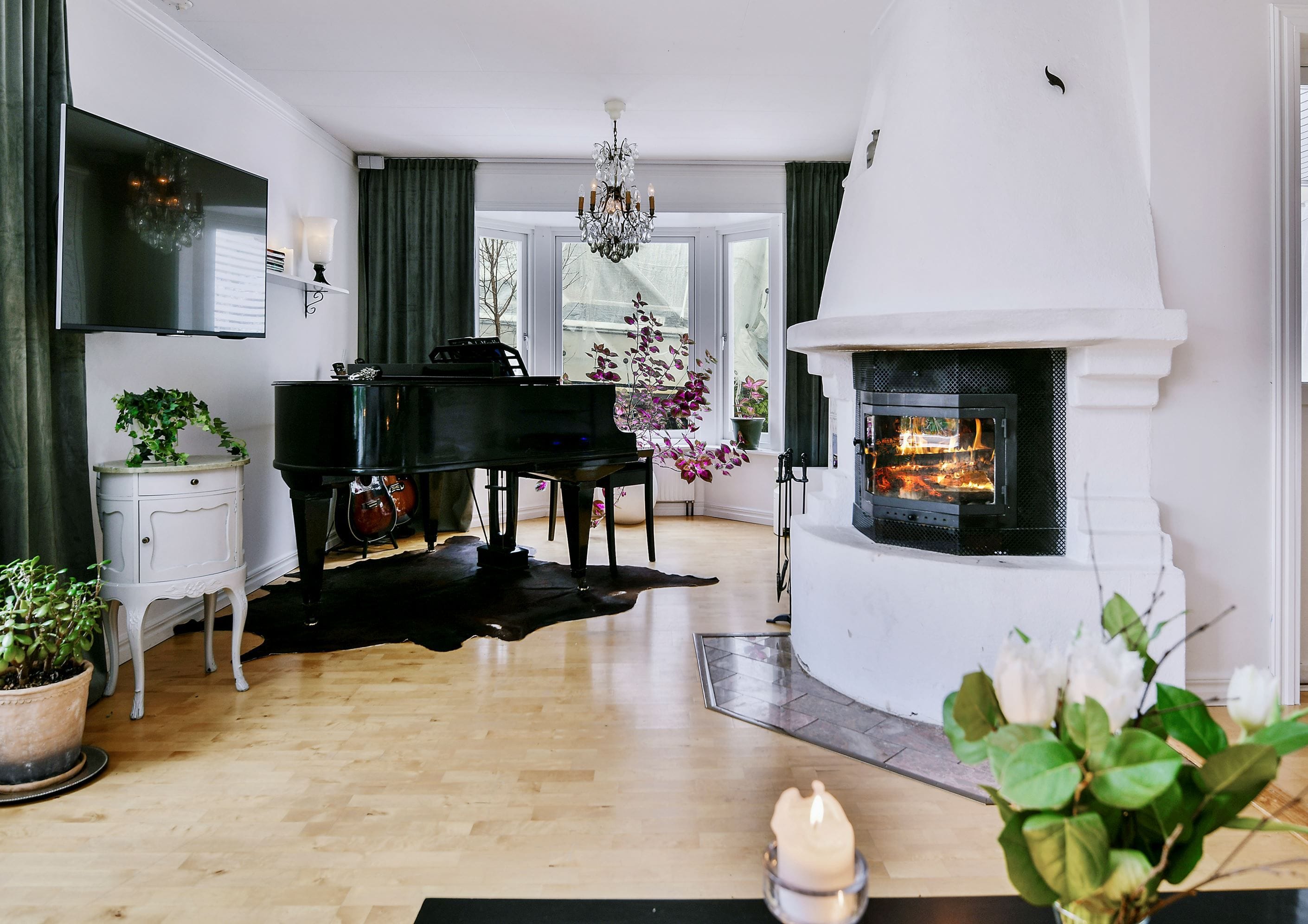 Vackert burspråk och kamin med insats